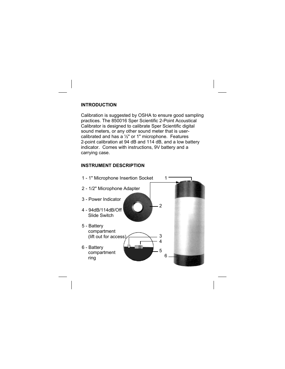 Sper Scientific 850016 Acoustical Calibrator - 2 Point User Manual | Page 2 / 6