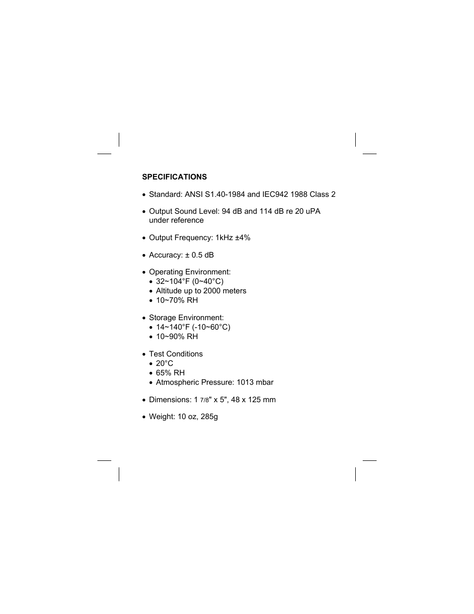 Sper Scientific 850016 Acoustical Calibrator - 2 Point User Manual | Page 5 / 6