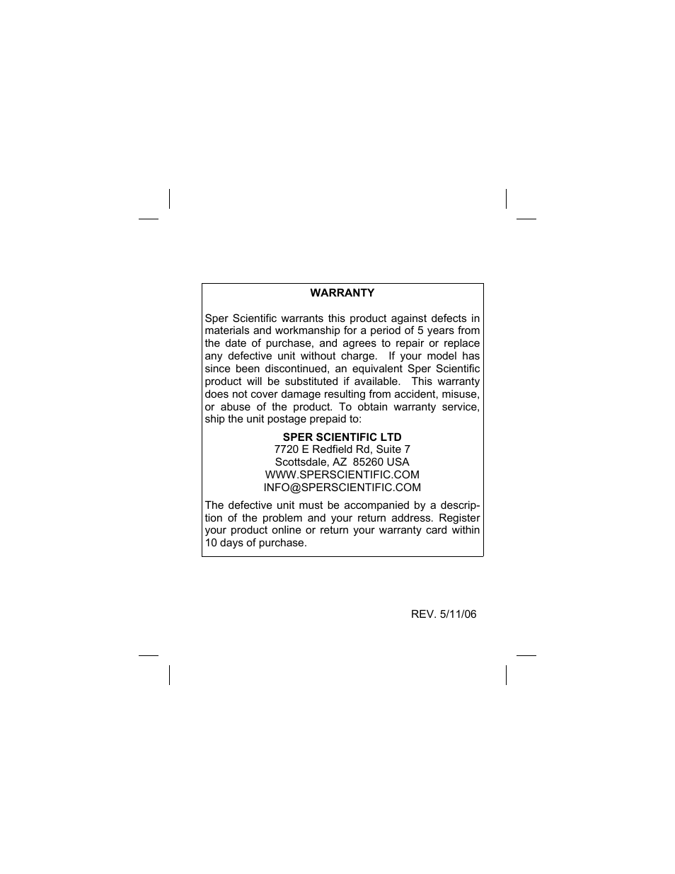 Sper Scientific 850016 Acoustical Calibrator - 2 Point User Manual | Page 6 / 6