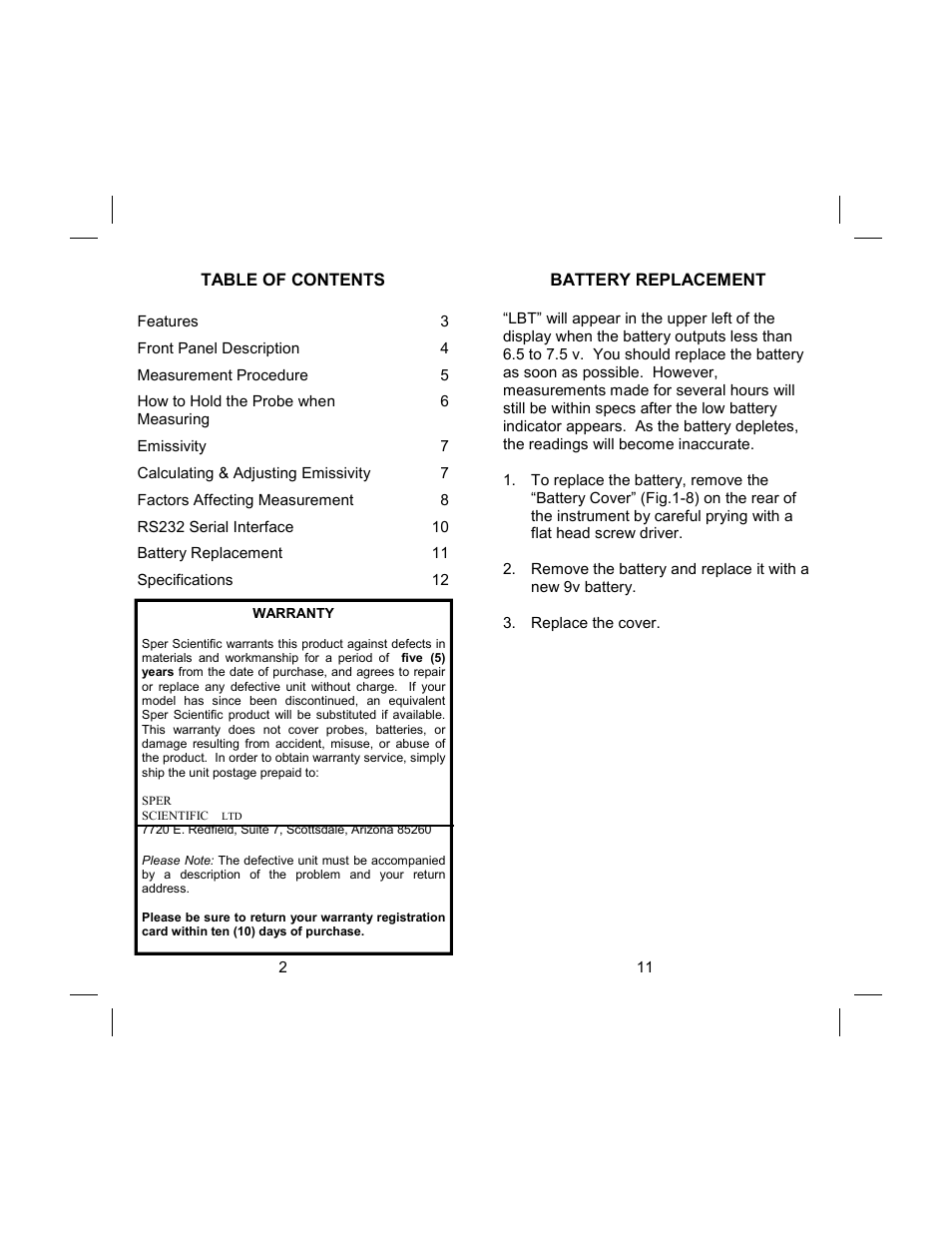 Sper Scientific 800002 Infrared IR Thermometer User Manual | Page 2 / 6