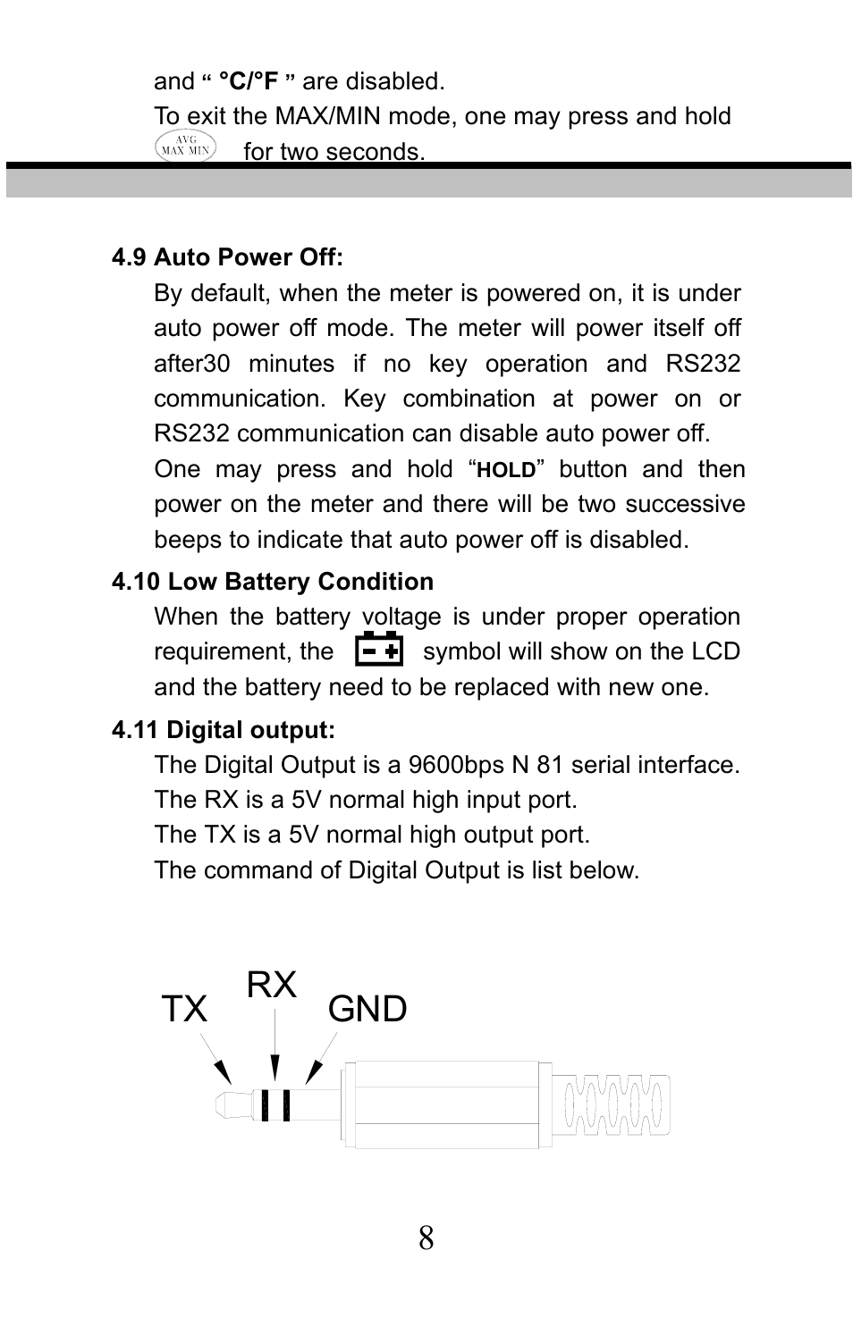 Tx rx gnd | Sper Scientific 800005 Thermometer Advanced w/RS232 User Manual | Page 9 / 13