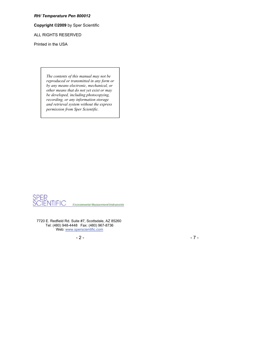 Sper Scientific 800012 RH/Temperature Pen User Manual | Page 2 / 4