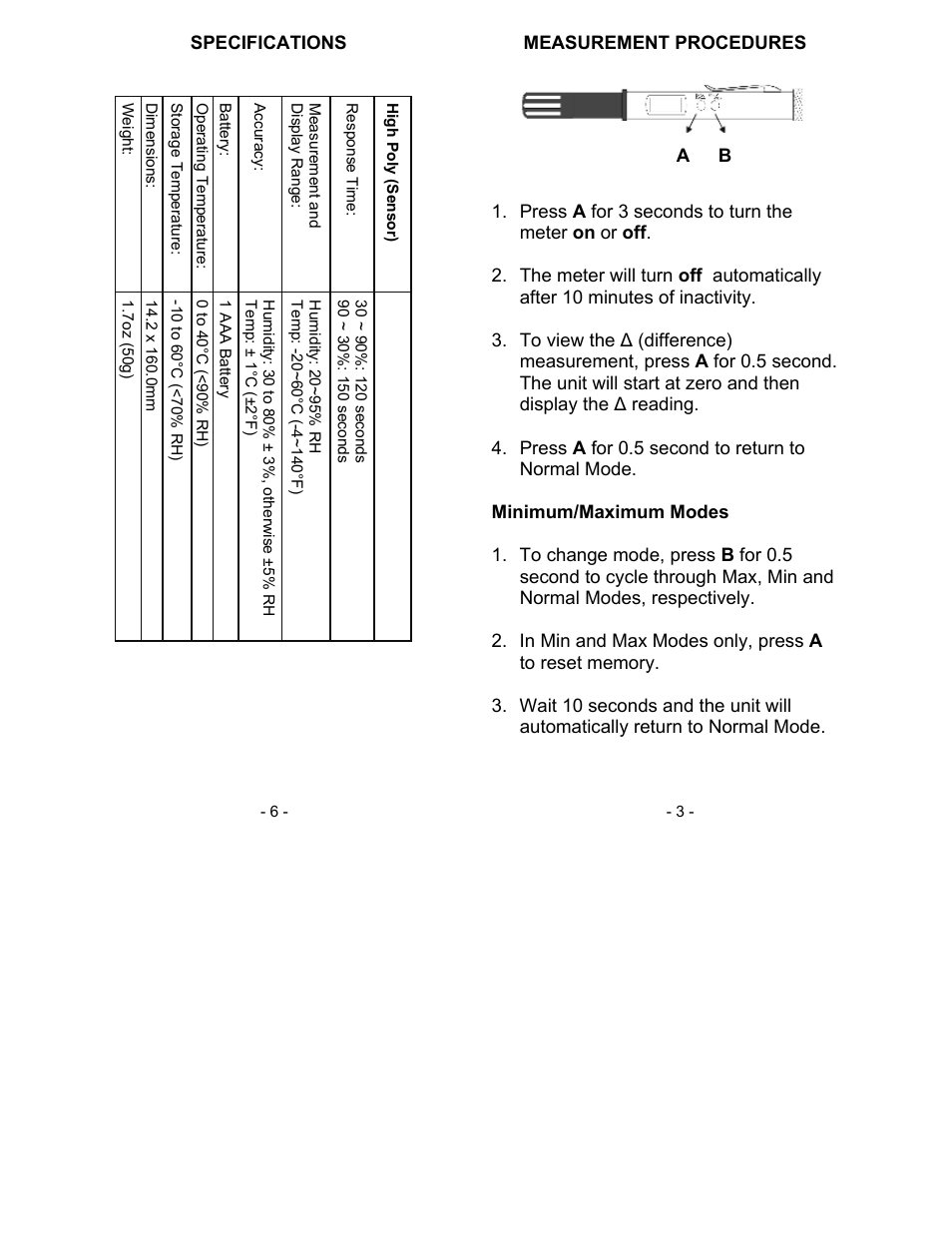 Sper Scientific 800012 RH/Temperature Pen User Manual | Page 3 / 4