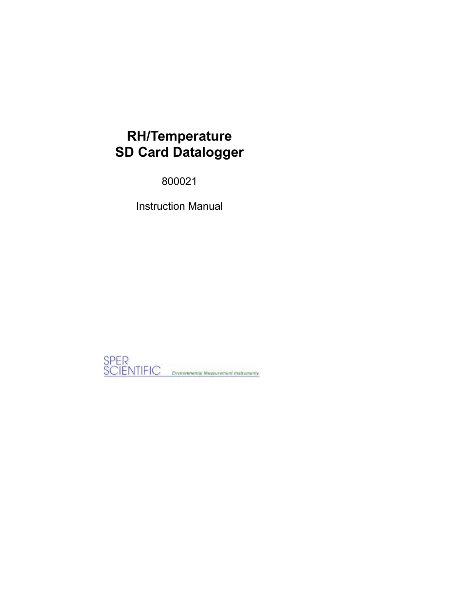 Sper Scientific 800021 RH/Temp SD Card Logger User Manual | 44 pages