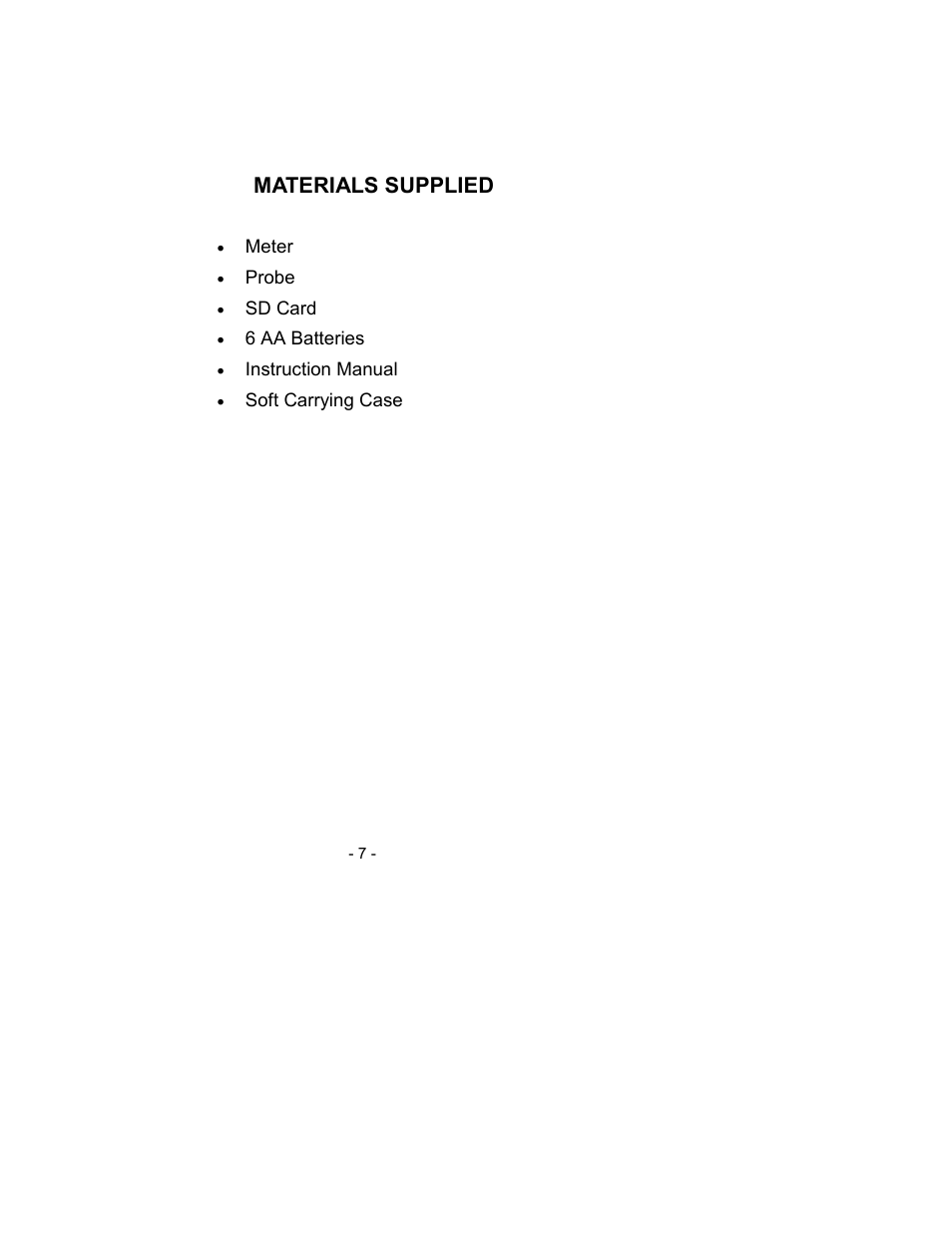 Materials supplied | Sper Scientific 800021 RH/Temp SD Card Logger User Manual | Page 7 / 44