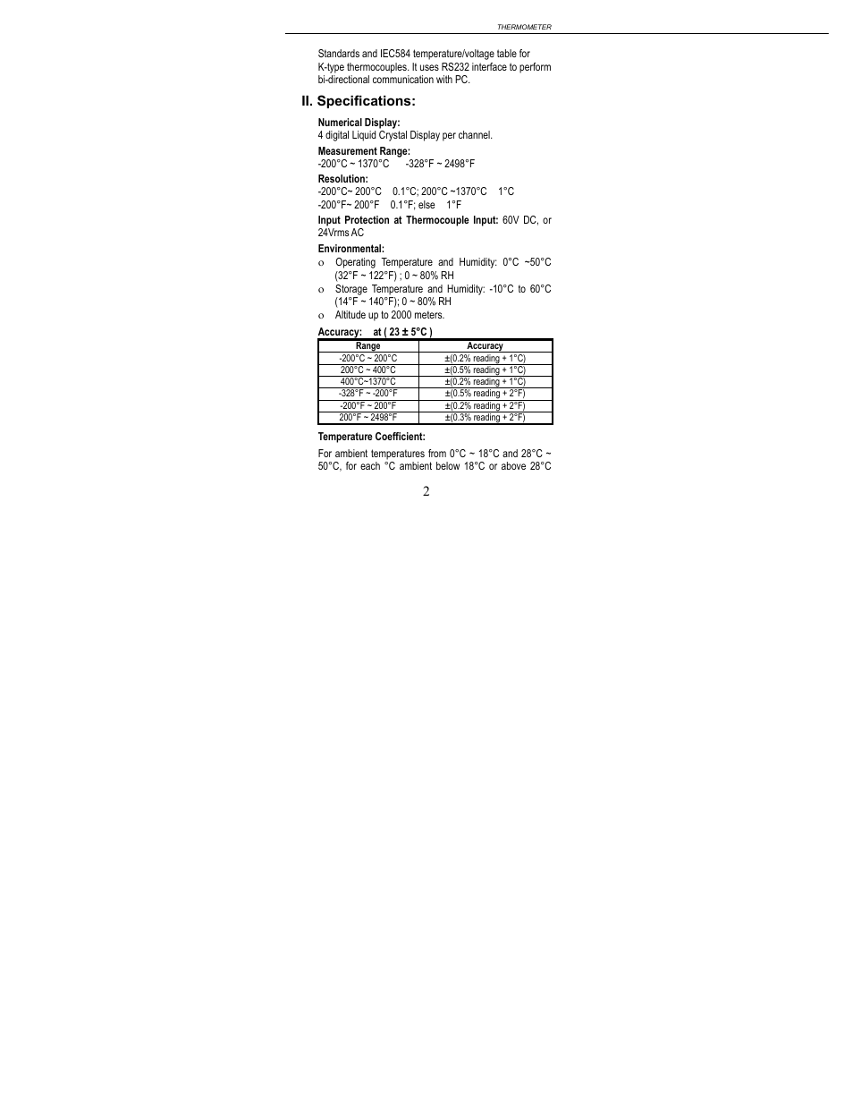 Ii. specifications | Sper Scientific 800023 Thermometer 4 Channel User Manual | Page 3 / 10