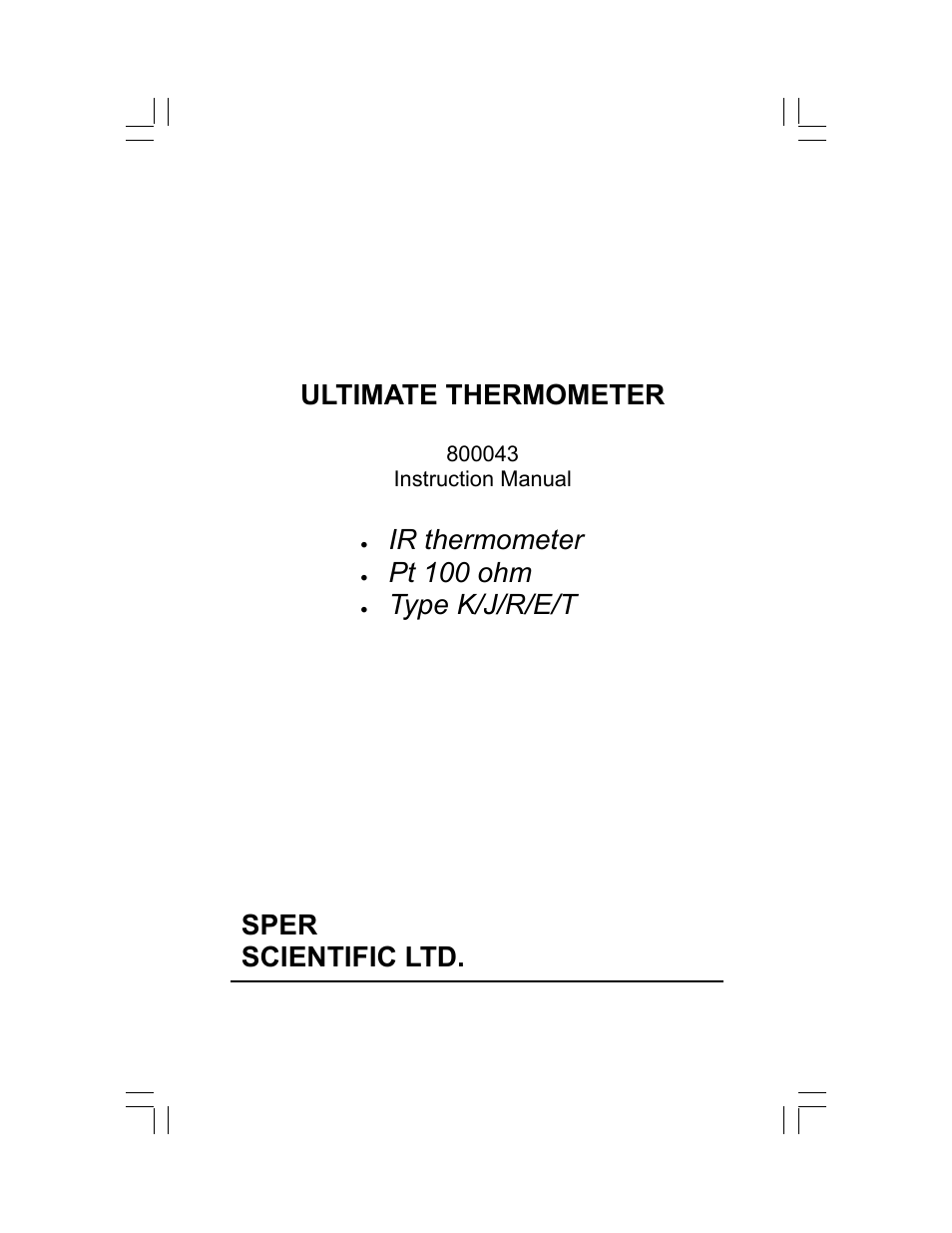 Sper Scientific 800043 Ultimate Thermometer User Manual | 8 pages
