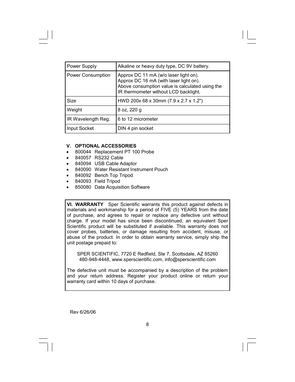 Sper Scientific 800043 Ultimate Thermometer User Manual | Page 8 / 8
