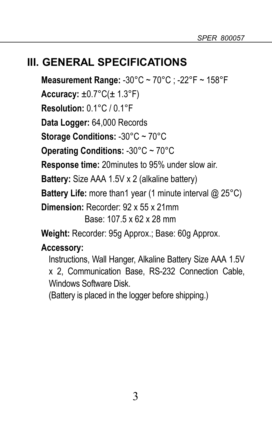 Sper Scientific 800057 Additional Sensor for Temperature Datalogger Set User Manual | Page 4 / 18