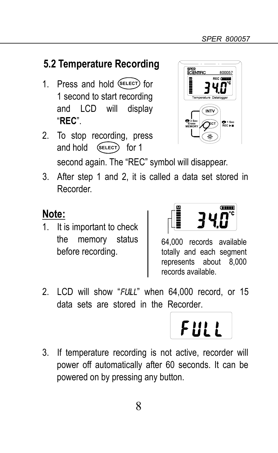 2 temperature recording | Sper Scientific 800057 Additional Sensor for Temperature Datalogger Set User Manual | Page 9 / 18