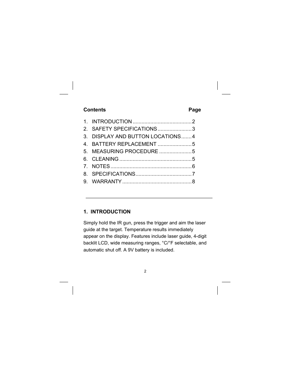 Sper Scientific 800102 Infrared IR Thermometer 8:1 User Manual | Page 2 / 8