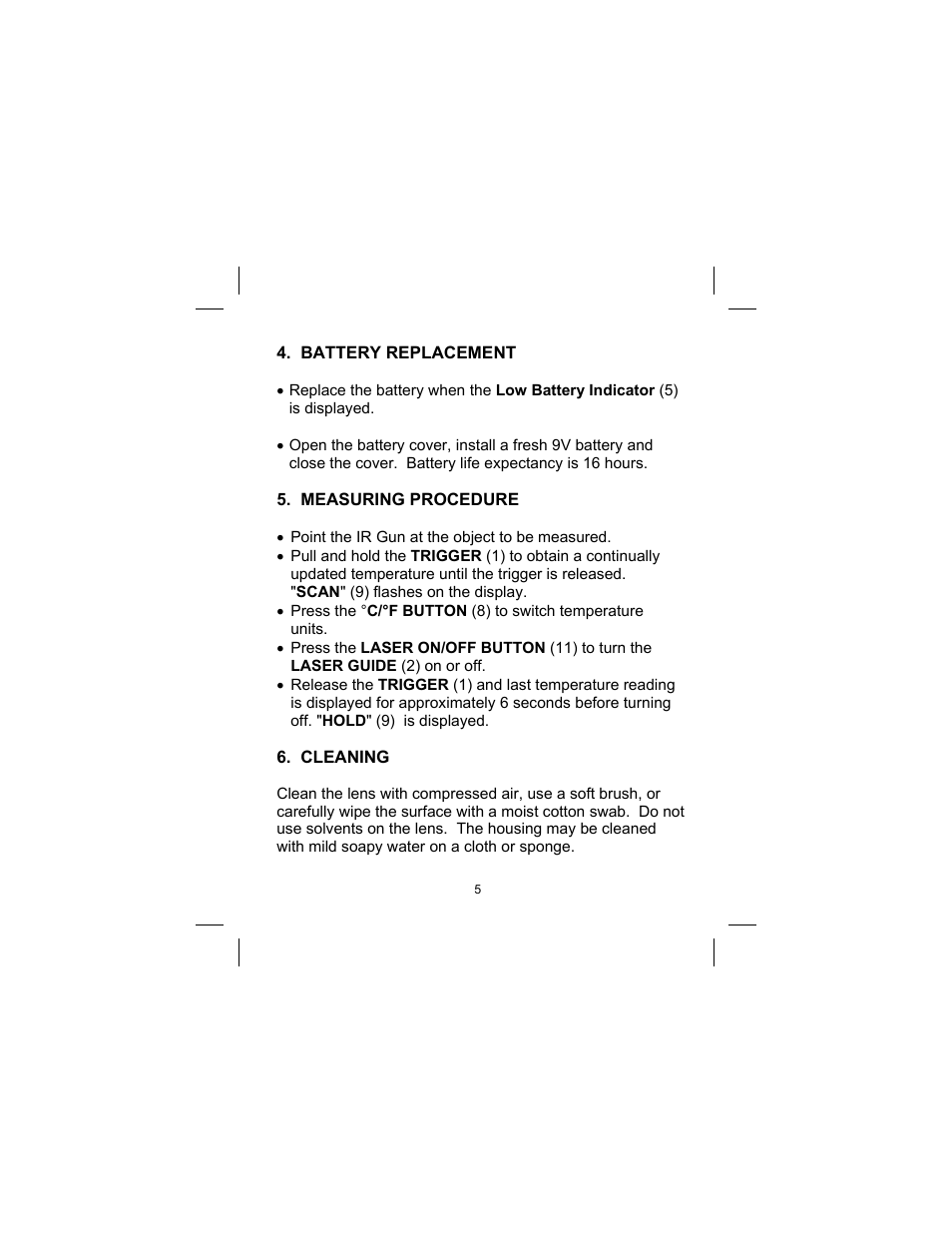 Sper Scientific 800102 Infrared IR Thermometer 8:1 User Manual | Page 5 / 8