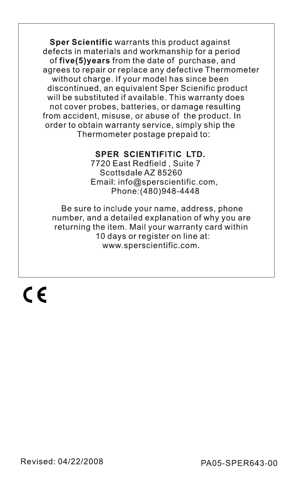 Sper Scientific 800106 Infrared IR Thermometer Gun 12:1 User Manual | Page 16 / 16