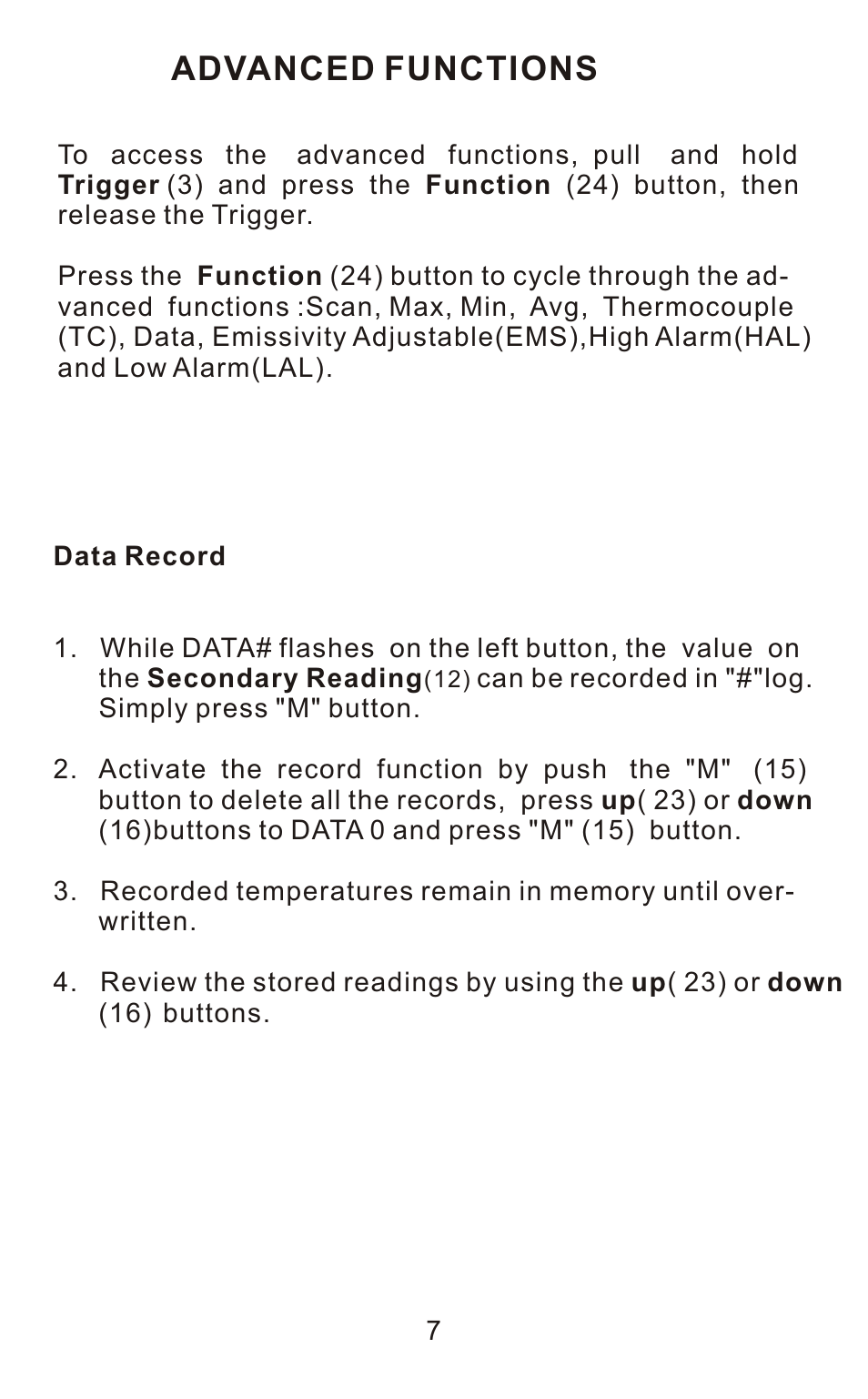 Advanced functions | Sper Scientific 800106 Infrared IR Thermometer Gun 12:1 User Manual | Page 9 / 16
