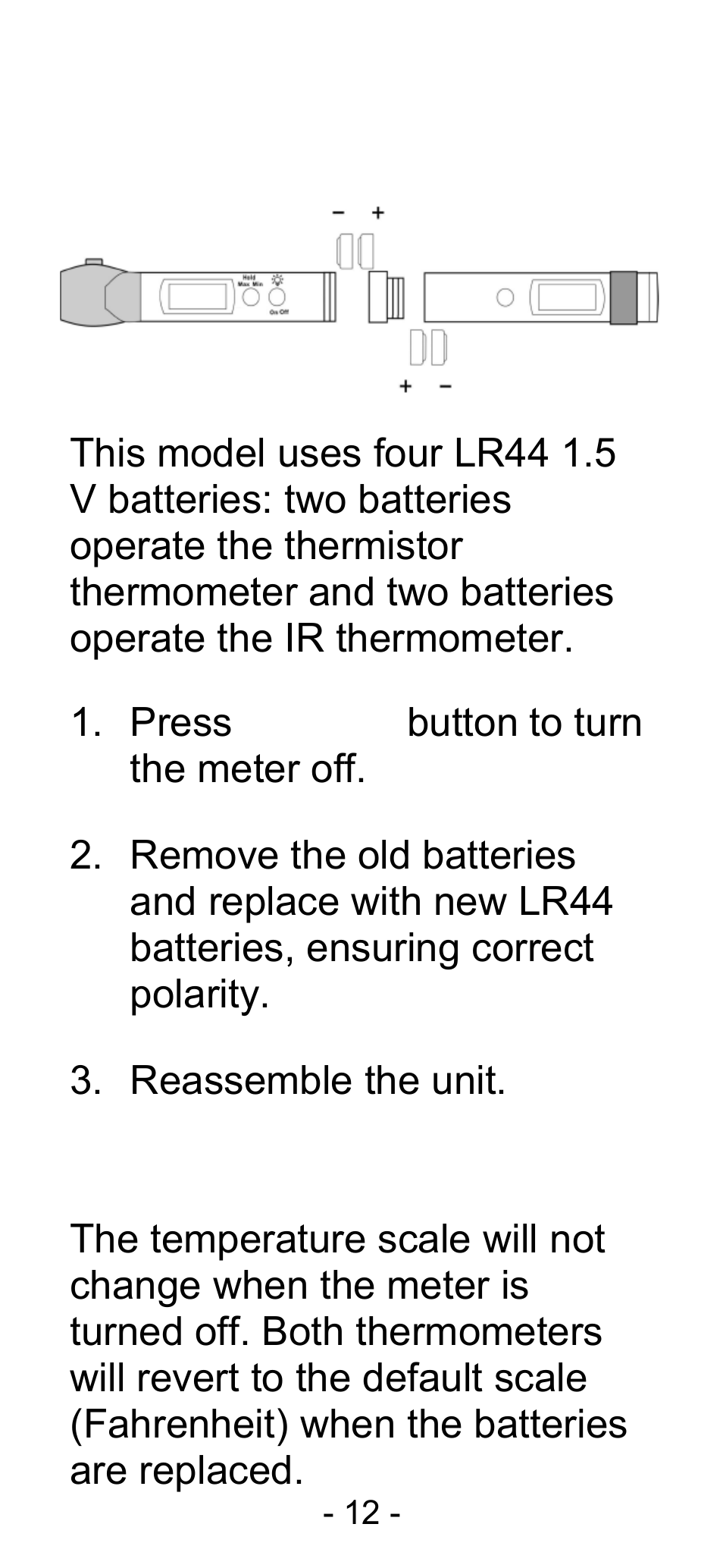 Battery replacement | Sper Scientific 800108 IR Thermistor Pen User Manual | Page 12 / 16
