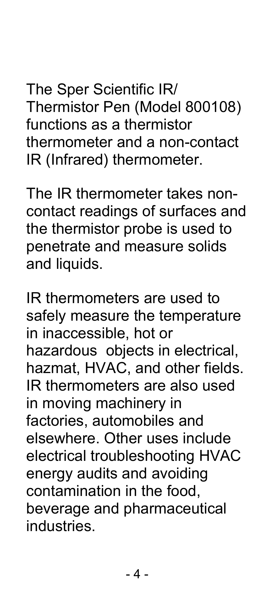 Introduction | Sper Scientific 800108 IR Thermistor Pen User Manual | Page 4 / 16