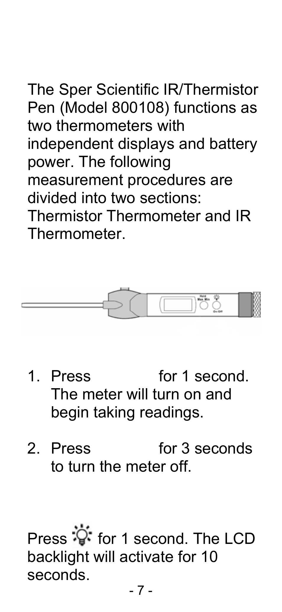 Measurement procedures | Sper Scientific 800108 IR Thermistor Pen User Manual | Page 7 / 16