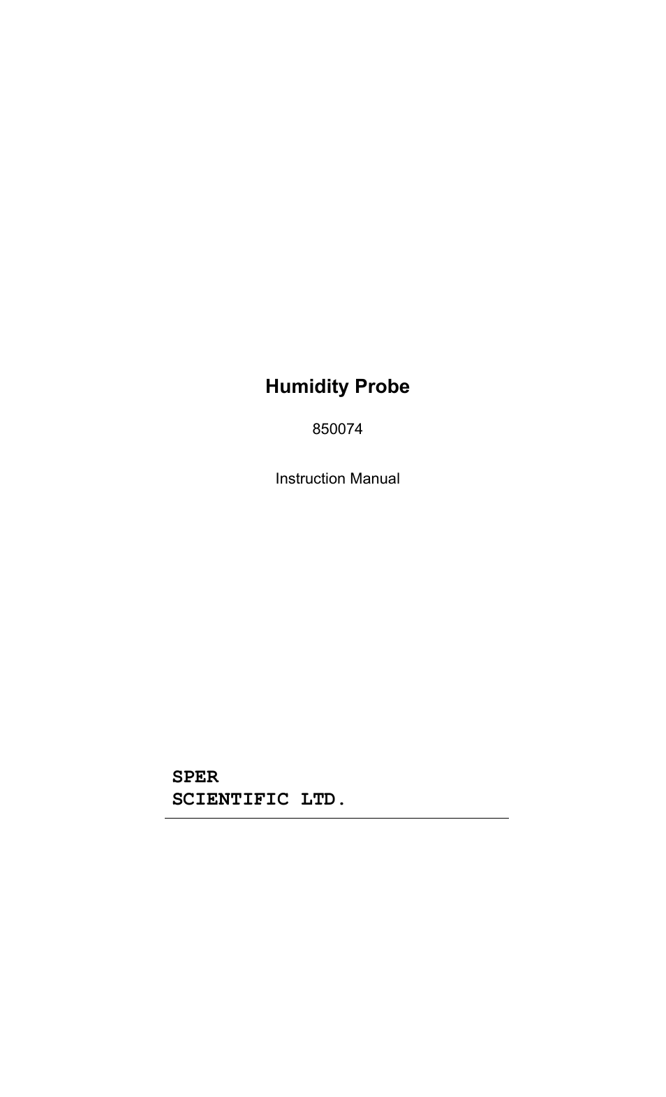 Sper Scientific 850074 Humidity Probe User Manual | 4 pages