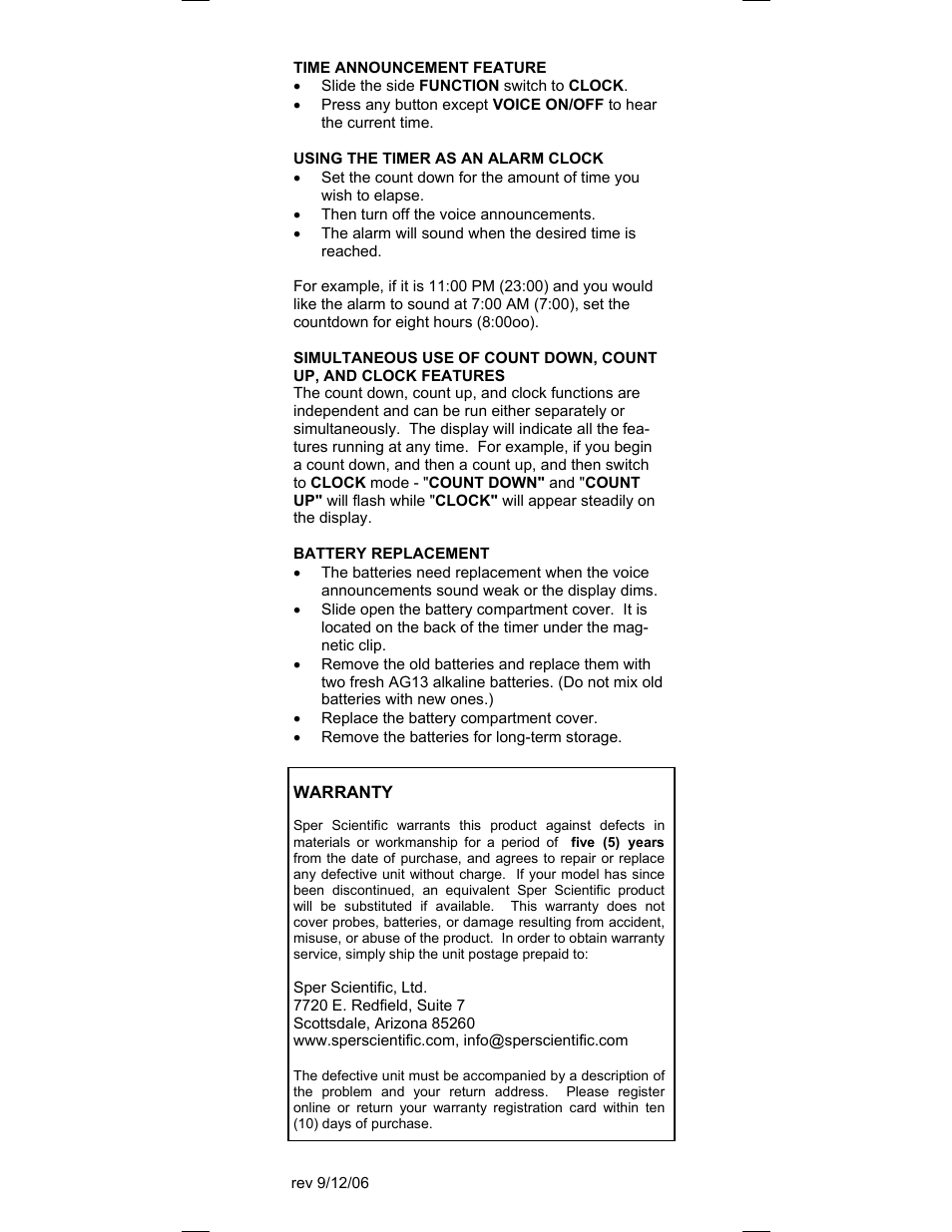 Sper Scientific 810038 Talking Timer User Manual | Page 4 / 4