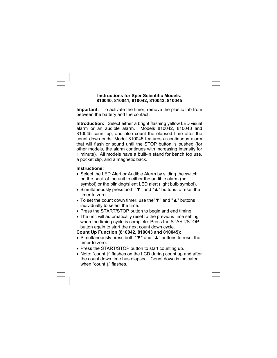 Sper Scientific 810045 Timer Continuous Alarm User Manual | 2 pages