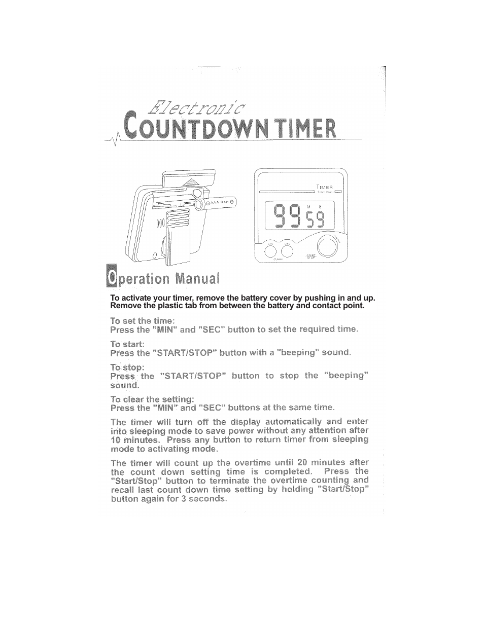 Sper Scientific 810046 Timer Large Display Pocket Size User Manual | 1 page