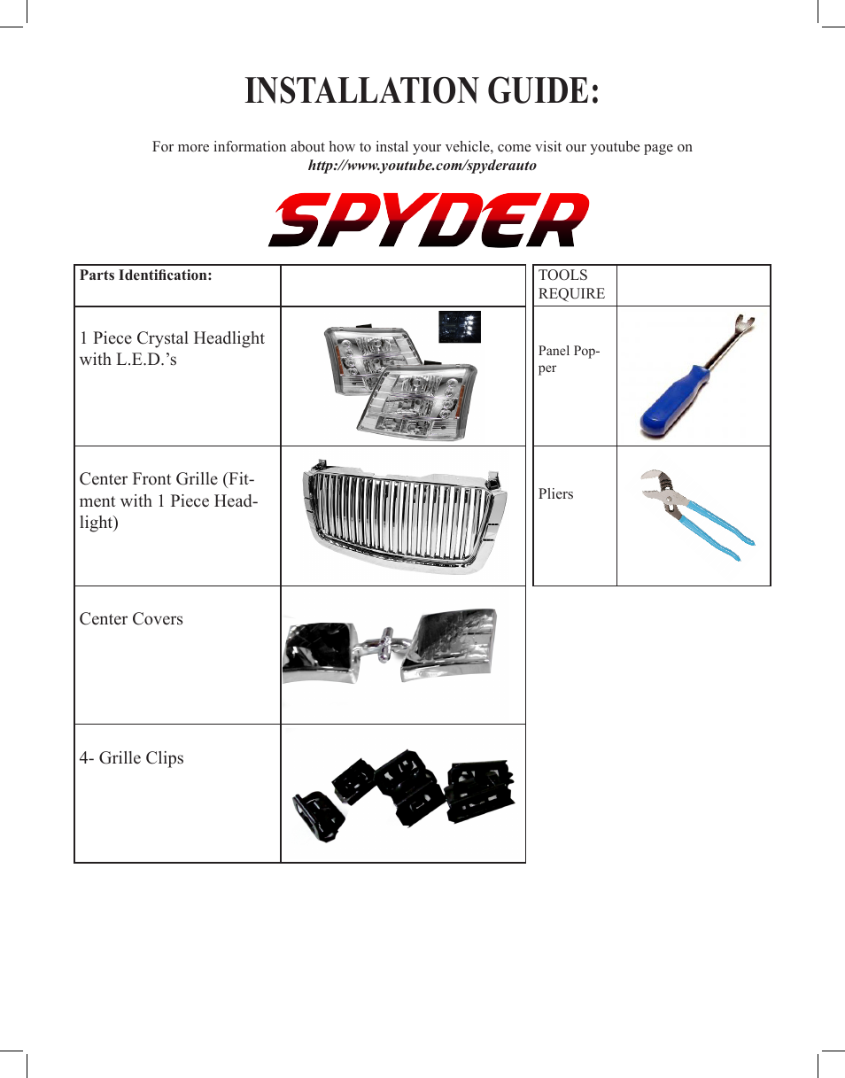 Spyder Auto Chevy Silverado 03-06 Headlight Grille User Manual | 3 pages