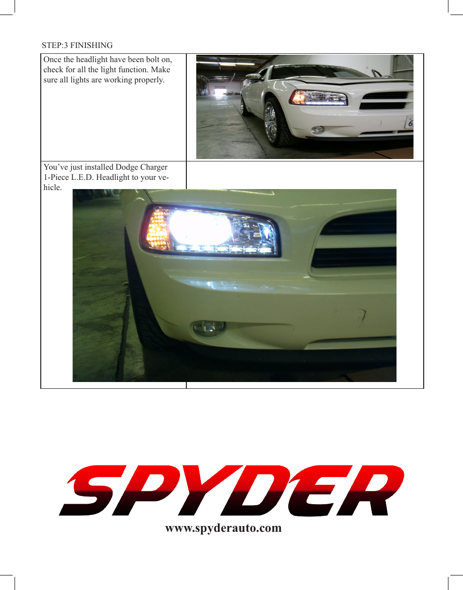 Spyder Auto Dodge Charger 06-09 Headlight with LED User Manual | Page 4 / 4