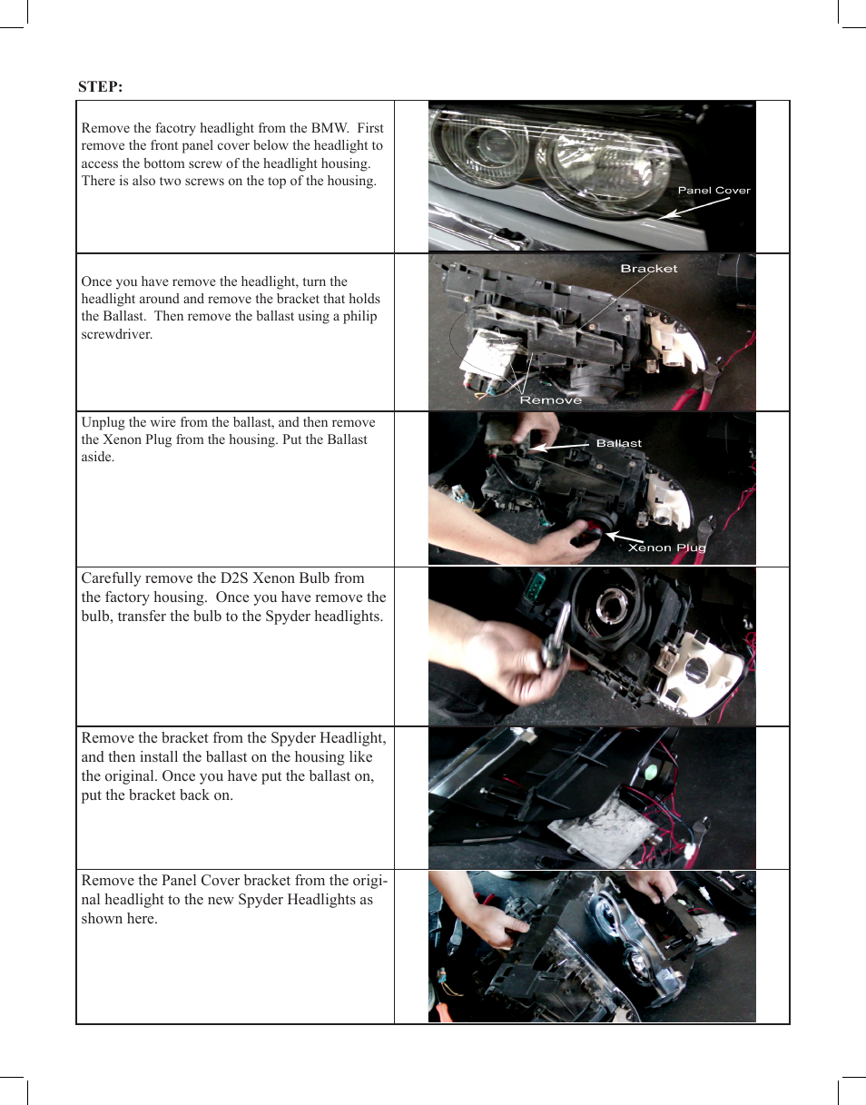 Spyder Auto PRO-YD-BMWE38 99-01 HID TYPE 7 Series User Manual | Page 2 / 3