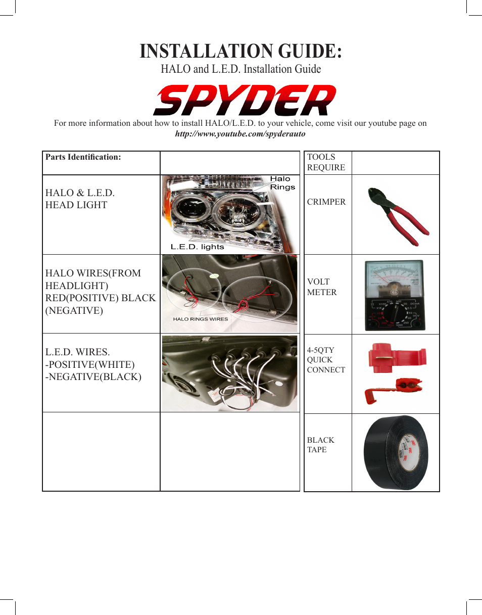 Spyder Auto HALO and LED User Manual | 4 pages