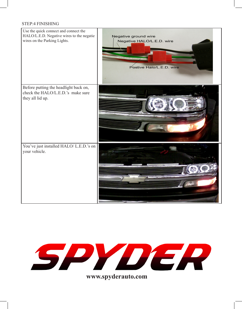 Spyder Auto HALO and LED User Manual | Page 4 / 4