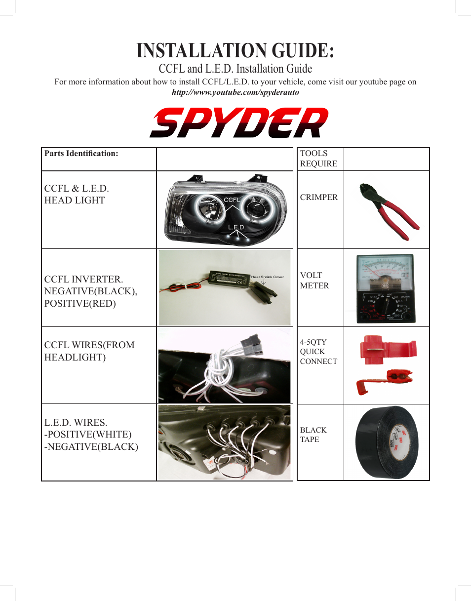 Spyder Auto CCFL and LED User Manual | 4 pages