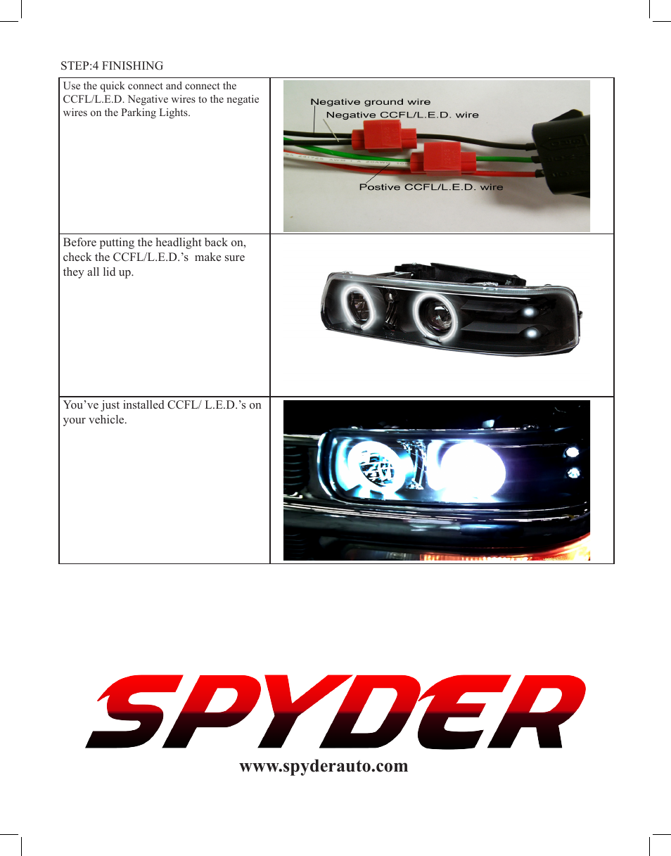 Spyder Auto CCFL and LED User Manual | Page 4 / 4