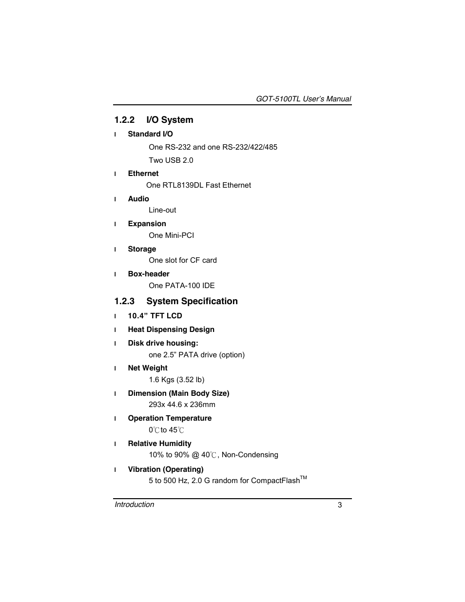 2 i/o system, 3 system specification | Symetrix AXIOMTEK 10.4 Touch Panel PC User Manual | Page 11 / 65