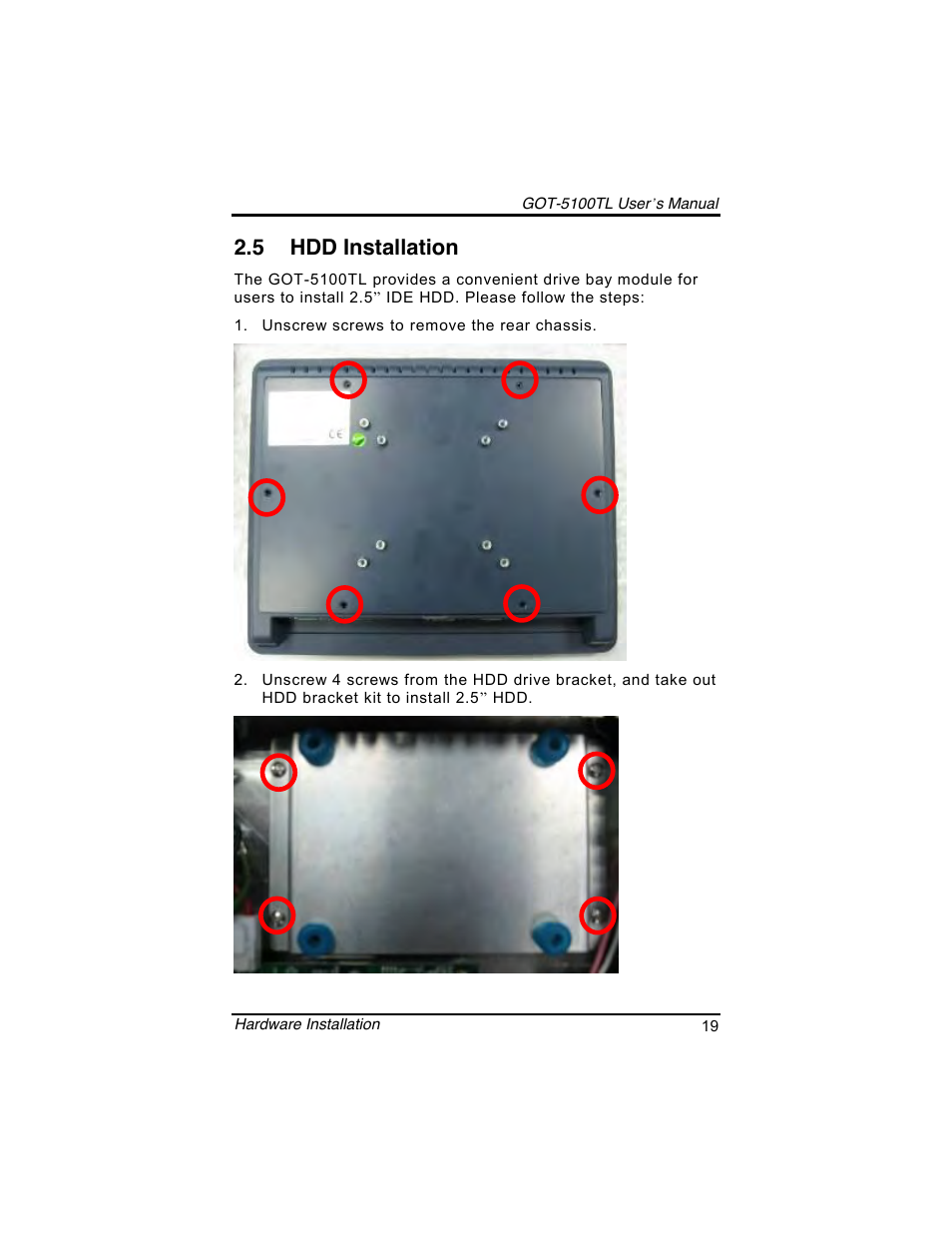 5 hdd installation | Symetrix AXIOMTEK 10.4 Touch Panel PC User Manual | Page 27 / 65