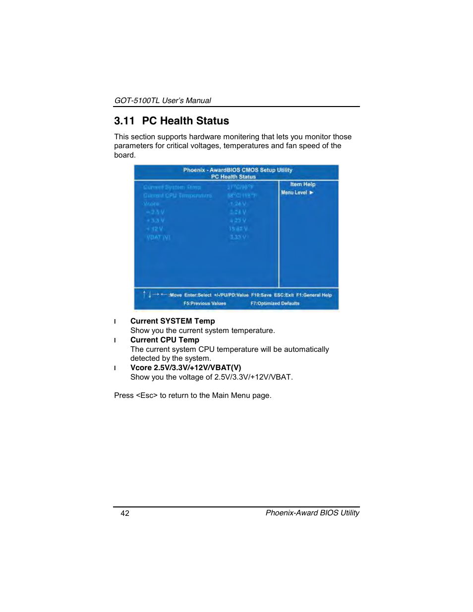 11 pc health status | Symetrix AXIOMTEK 10.4 Touch Panel PC User Manual | Page 50 / 65