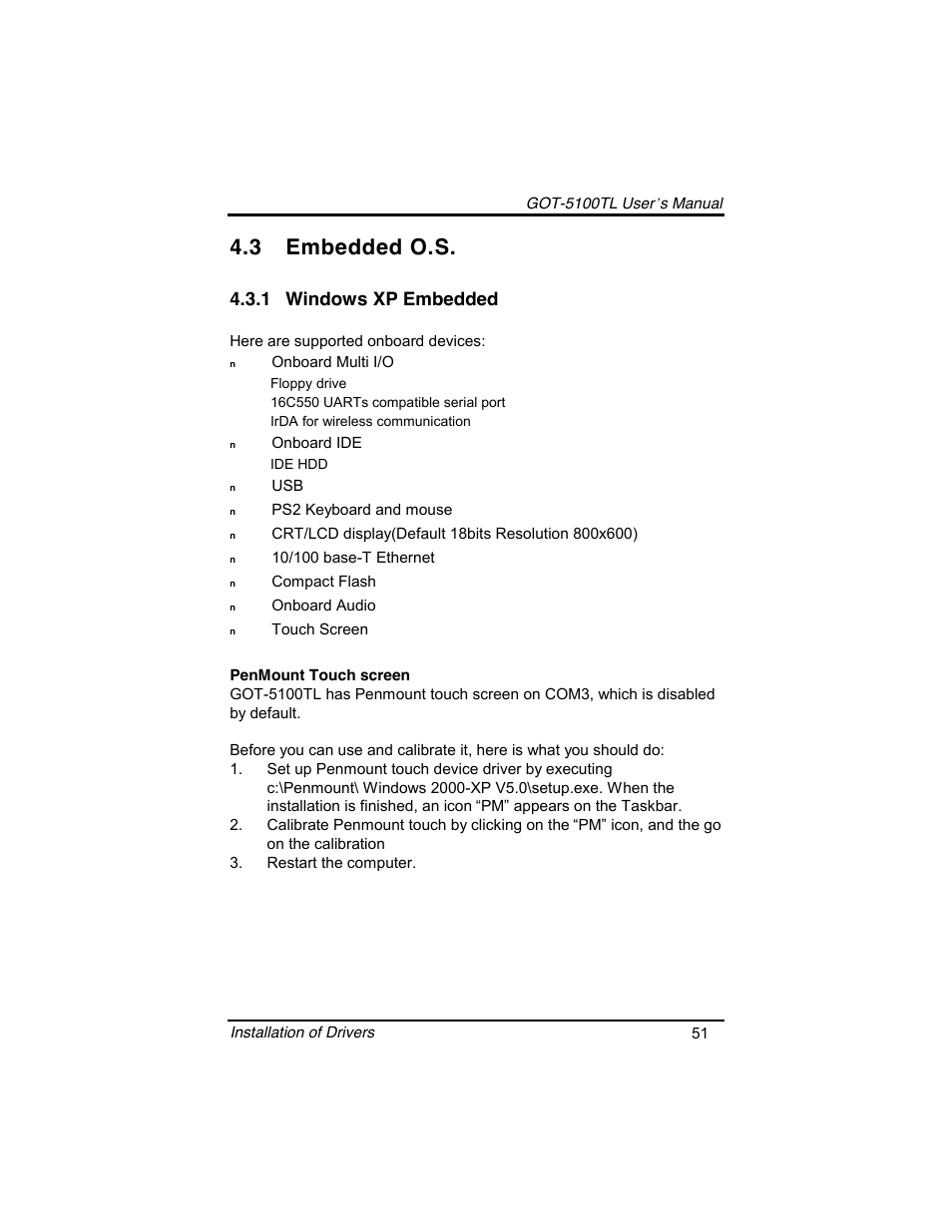 3 embedded o.s, 1 windows xp embedded | Symetrix AXIOMTEK 10.4 Touch Panel PC User Manual | Page 59 / 65