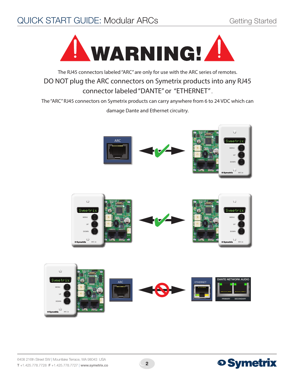 Quick start guide: modular arcs, Getting started | Symetrix Modular ARC User Manual | Page 2 / 4