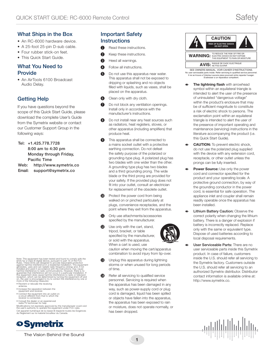 Symetrix RC-6000 Remote Control User Manual | 4 pages