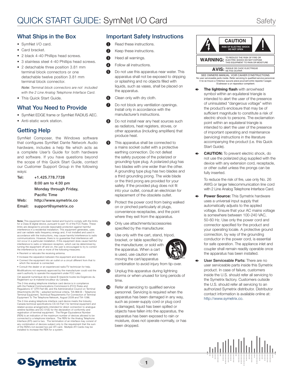 Symetrix SymNet I/O Card User Manual | 4 pages