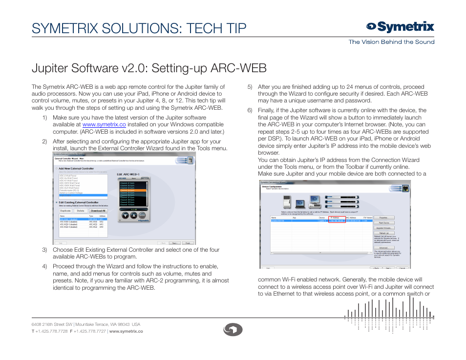 Symetrix Tech Tip: Setting-up ARC-WEB User Manual | 2 pages