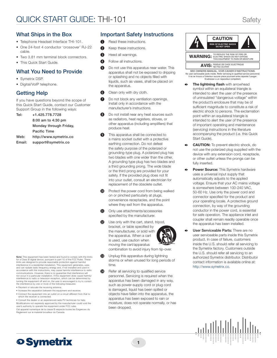 Symetrix Telephone Headset Interface THI-101 User Manual | 4 pages