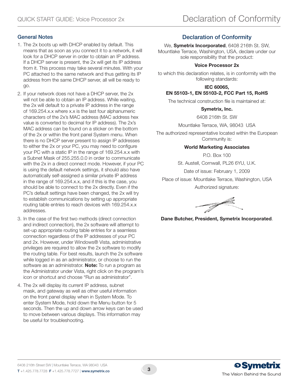 Declaration of conformity | Symetrix Voice Processor 2x User Manual | Page 3 / 4