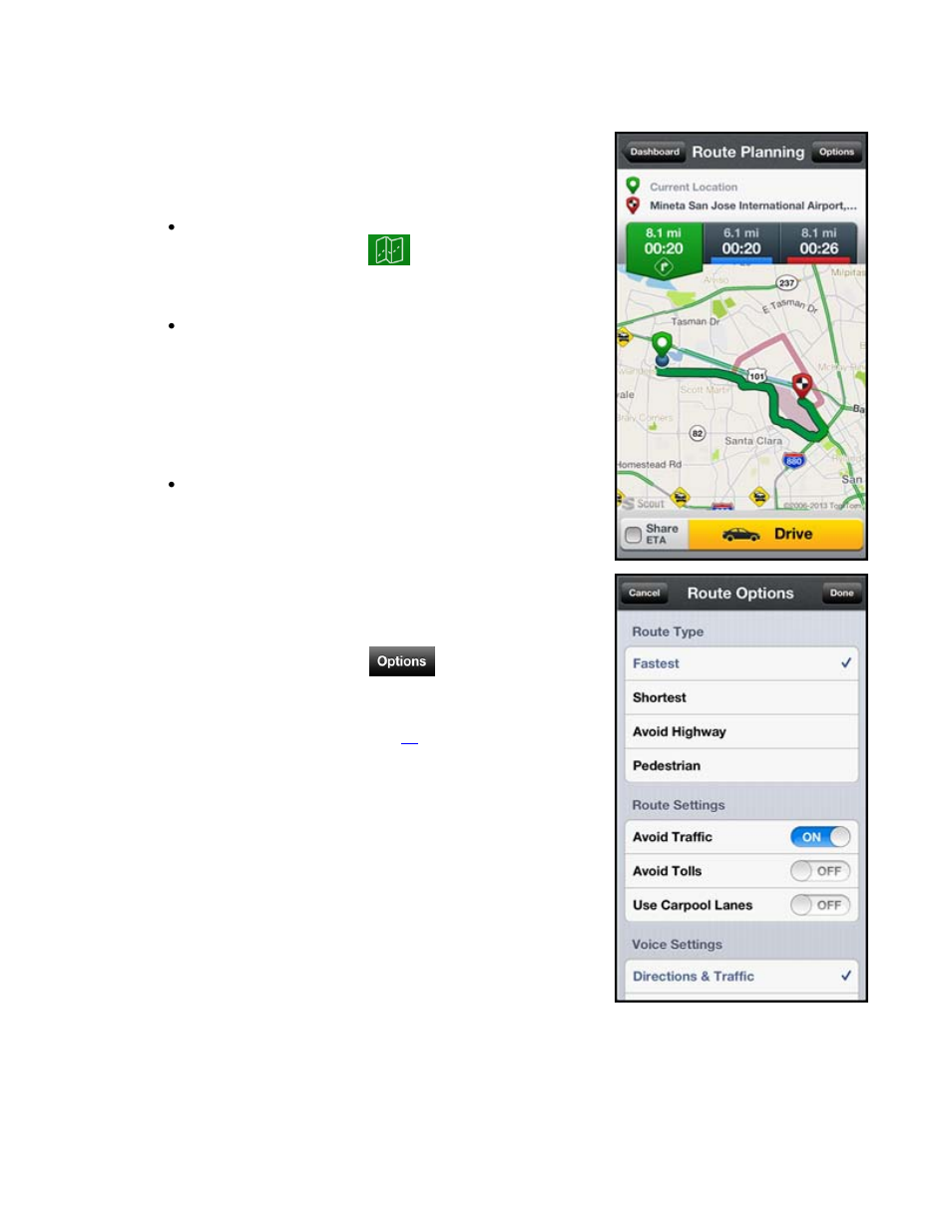 9 route planning screen, 1 editing your route, Route planning screen | Editing your route | Telenav Scout v1.10 for iPhone (open market) User Manual | Page 25 / 69