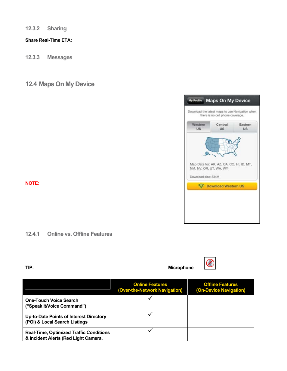 2 sharing, 3 messages, 4 maps on my device | 1 online vs. offline features, Sharing, Messages, Maps on my device, Online vs. offline features | Telenav Scout v1.9 for iPhone (open market) User Manual | Page 58 / 70