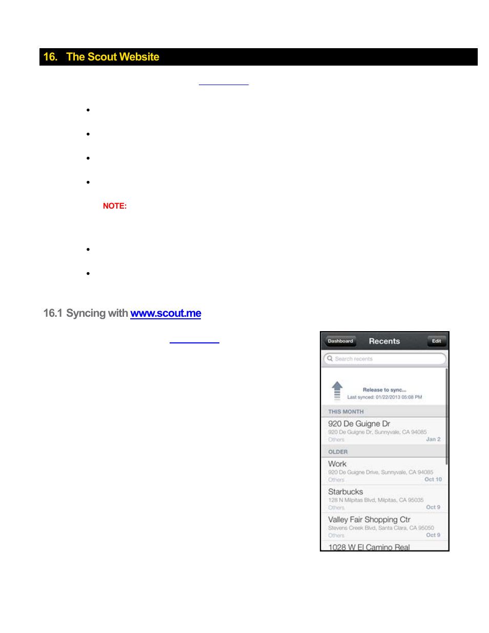 The scout website, 1 syncing with www.scout.me, Syncing with www.scout.me | Telenav Scout v1.9 for iPhone (open market) User Manual | Page 64 / 70