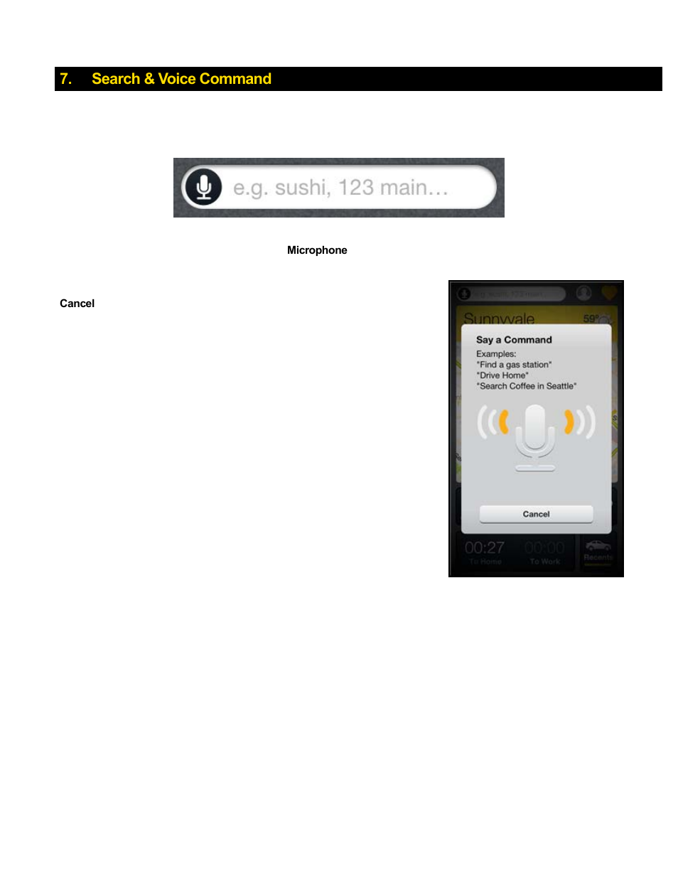 Search & voice command | Telenav Scout v1.8 for iPhone (open market) User Manual | Page 13 / 67