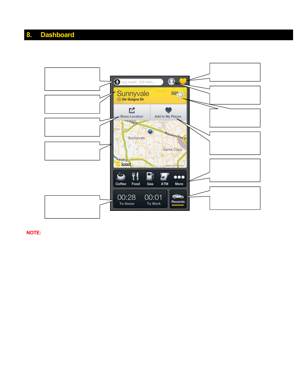 Dashboard | Telenav Scout v1.8 for iPhone (open market) User Manual | Page 14 / 67