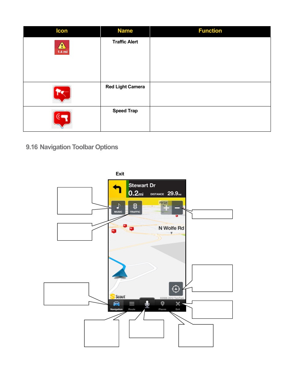 16 navigation toolbar options, Navigation toolbar options | Telenav Scout v1.8 for iPhone (open market) User Manual | Page 29 / 67
