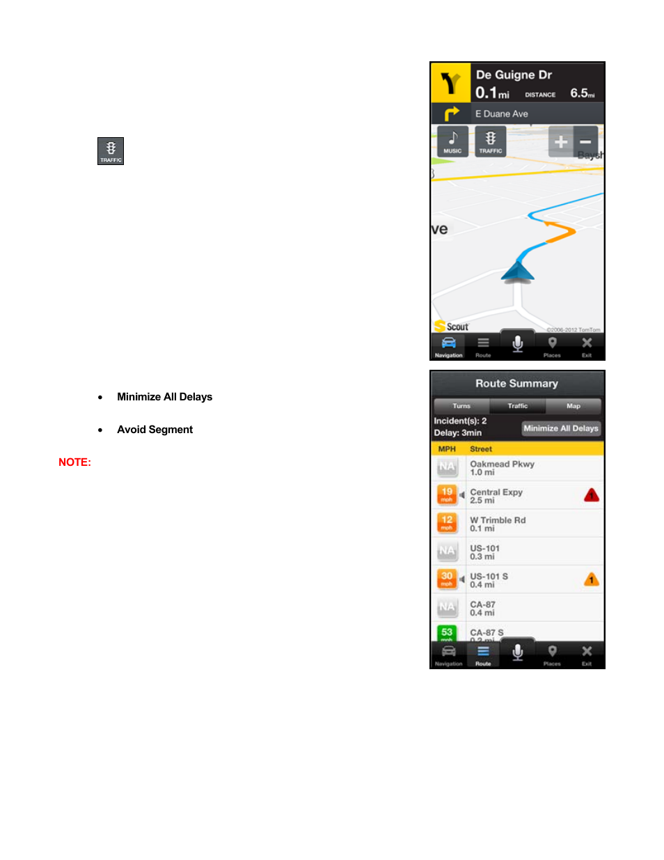 Avoiding traffic from traffic summary | Telenav Scout v1.8 for iPhone (open market) User Manual | Page 33 / 67