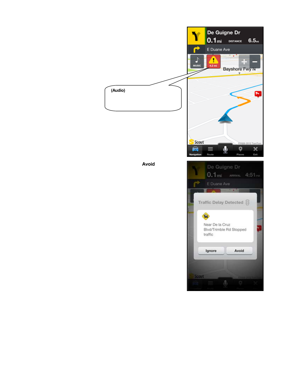 Avoiding traffic from traffic alert | Telenav Scout v1.8 for iPhone (open market) User Manual | Page 35 / 67